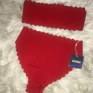 Missguided Red Scallop High Waisted Bikini